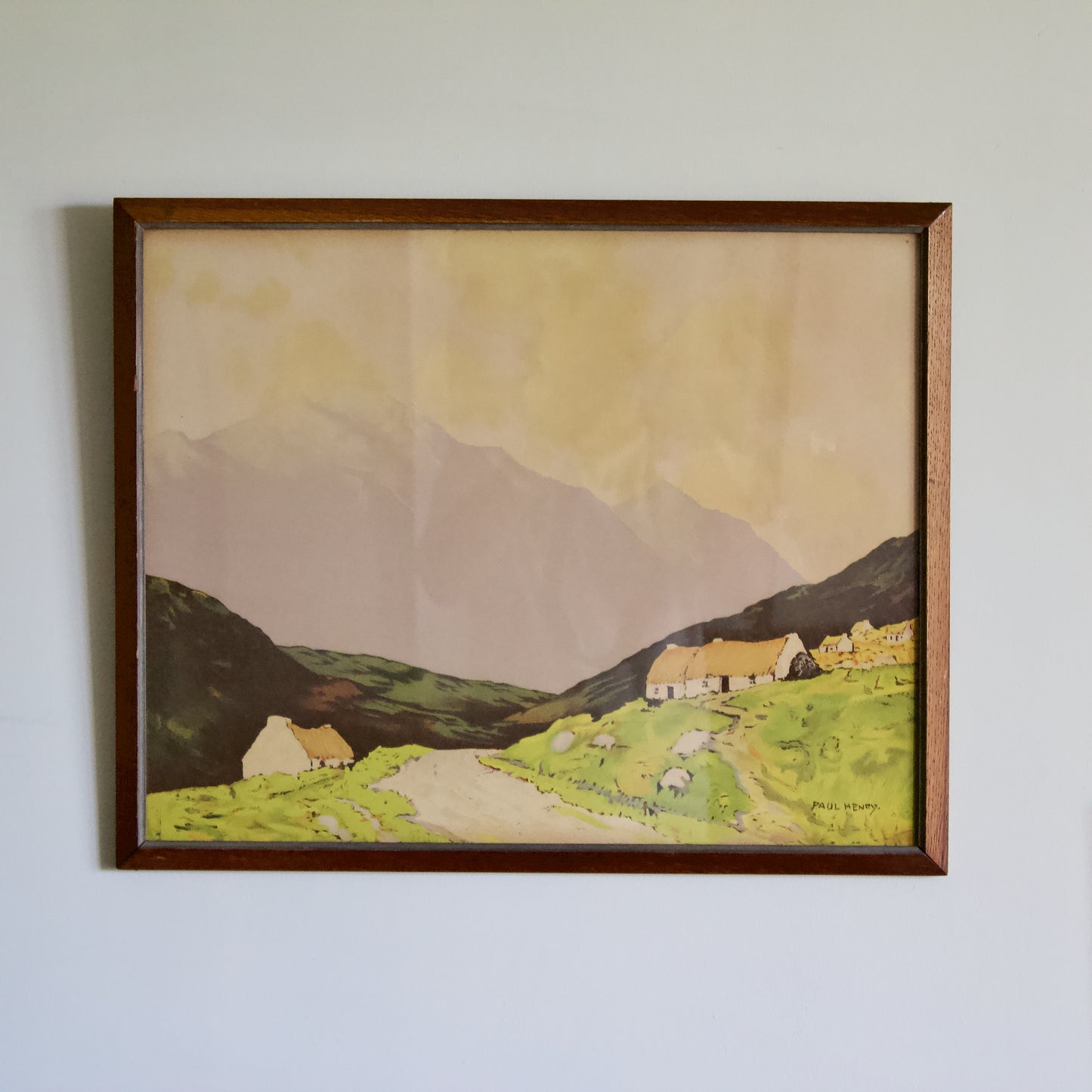 Vintage photolithographic print of 'Cottages West of Ireland (1920s) by Paul Henry (1876-1958) RHA signed