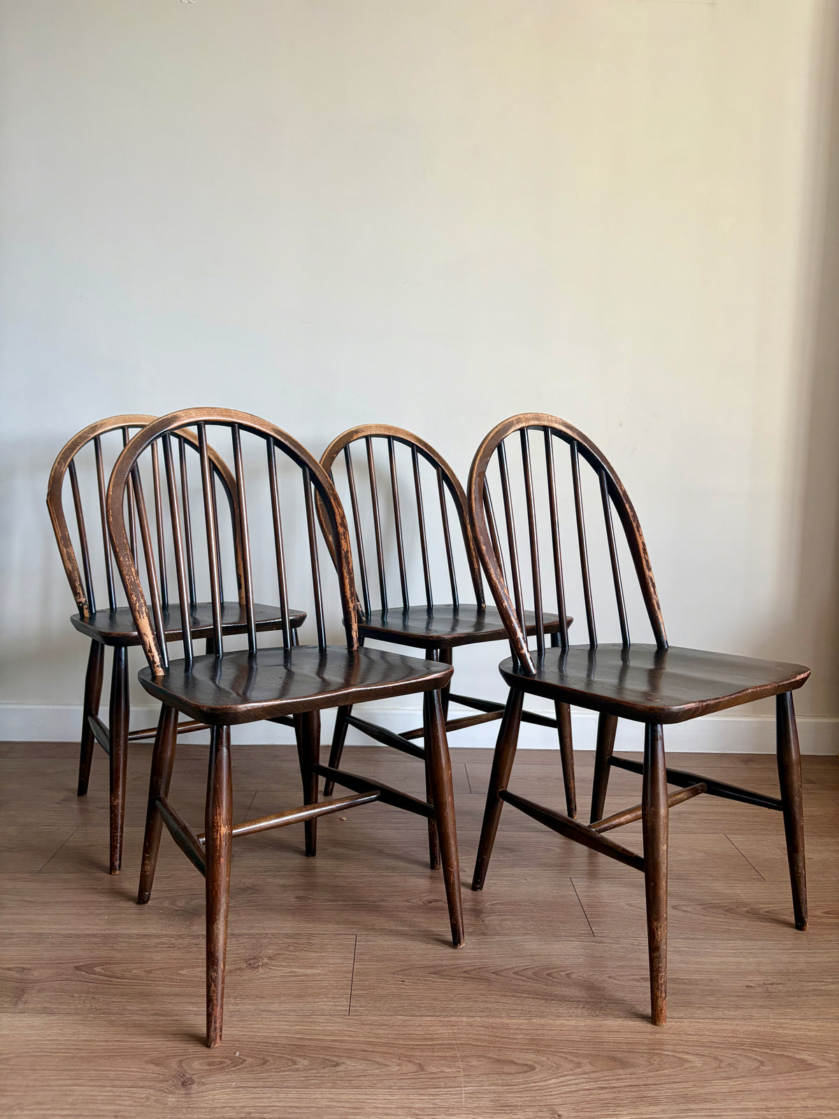 Four Ercol 370 Windsor Dining Chairs Mid-Century Modern Refurbished - Good Condition
