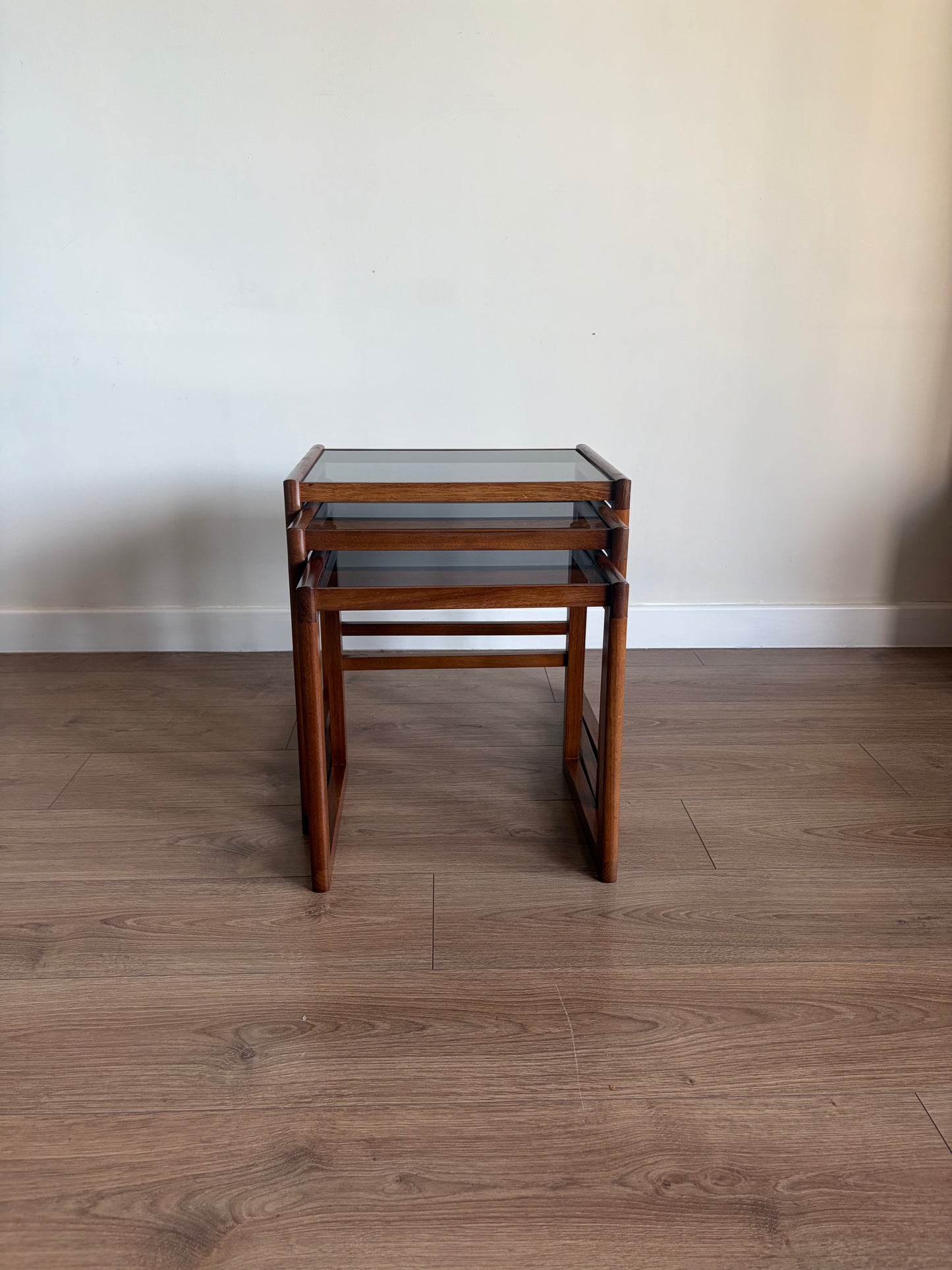 Teak Danish Nest of Tables with Glass Inserts, Mid-Century Modern - Excellent Condition