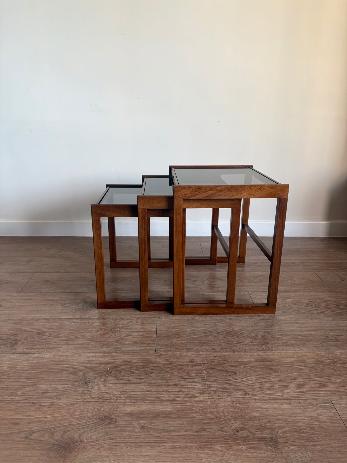 Teak Danish Nest of Tables with Glass Inserts, Mid-Century Modern - Excellent Condition