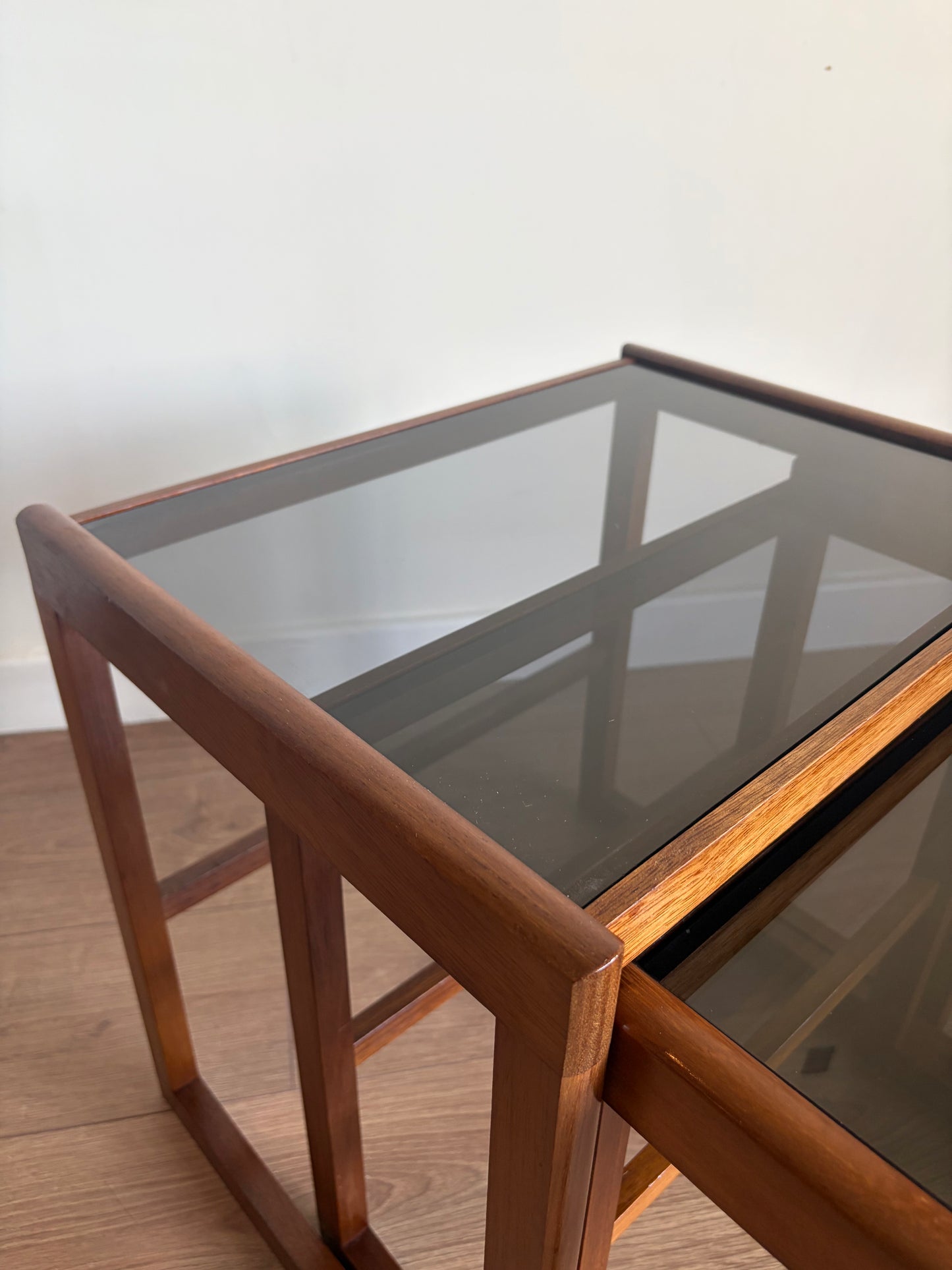 Teak Danish Nest of Tables with Glass Inserts, Mid-Century Modern - Excellent Condition