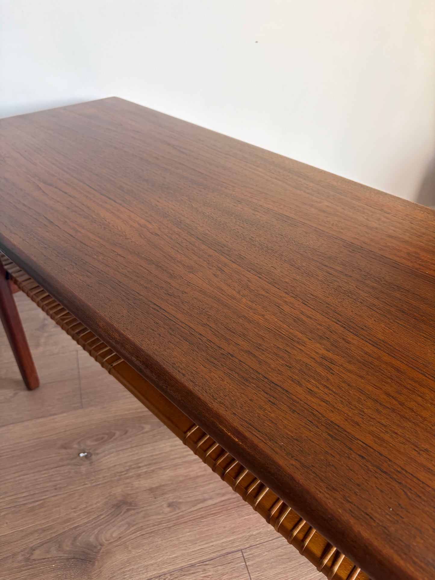 Teak Danish Coffee Table with Cane Shelf, Mid Century Modern - Excellent Condition