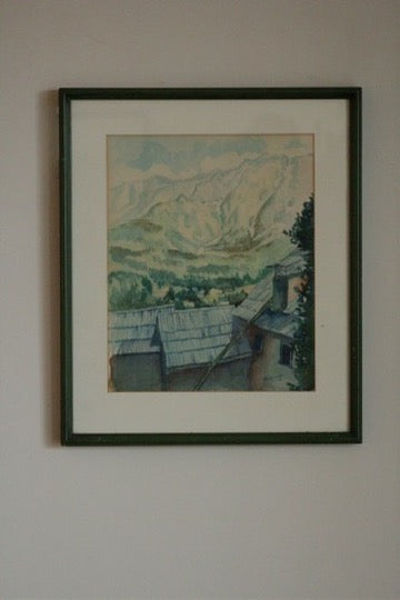 Mid-Century Watercolour of Mountain Landscape Signed T Kompare (1952)