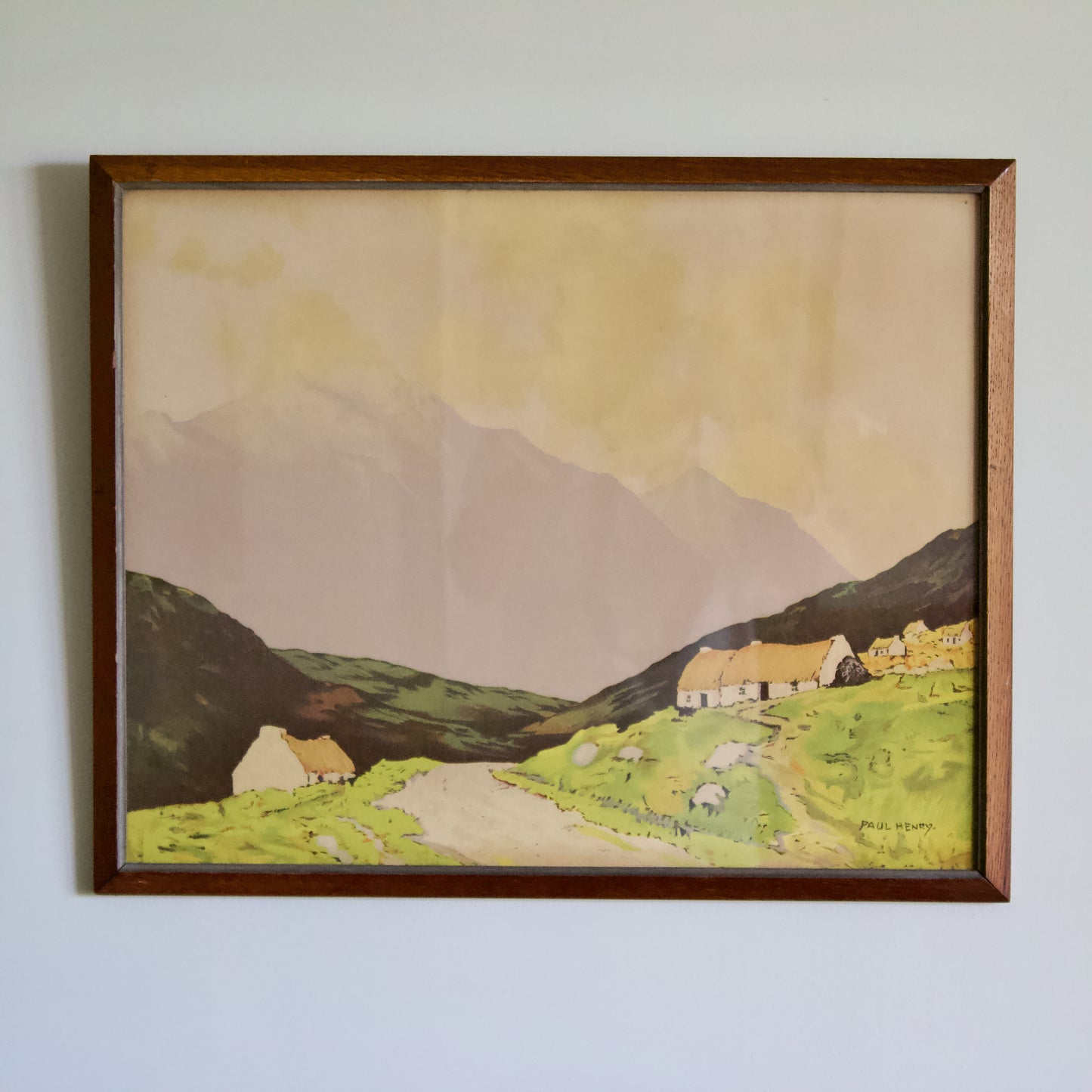 Vintage photolithographic print of 'Cottages West of Ireland (1920s) by Paul Henry (1876-1958) RHA signed