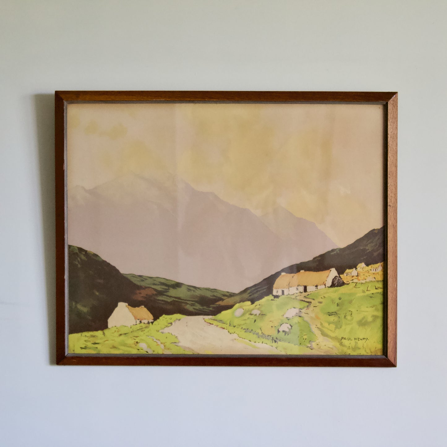 Vintage photolithographic print of 'Cottages West of Ireland (1920s) by Paul Henry (1876-1958) RHA signed