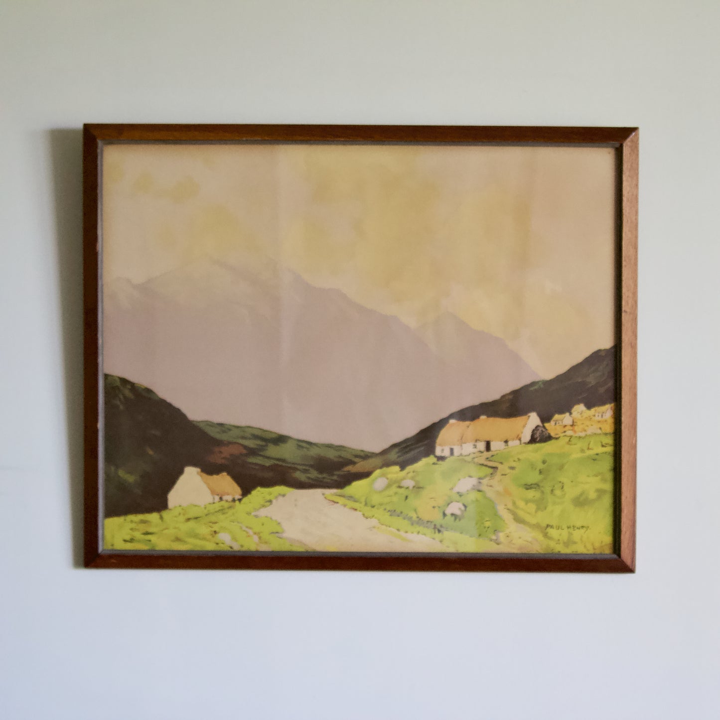 Vintage photolithographic print of 'Cottages West of Ireland (1920s) by Paul Henry (1876-1958) RHA signed
