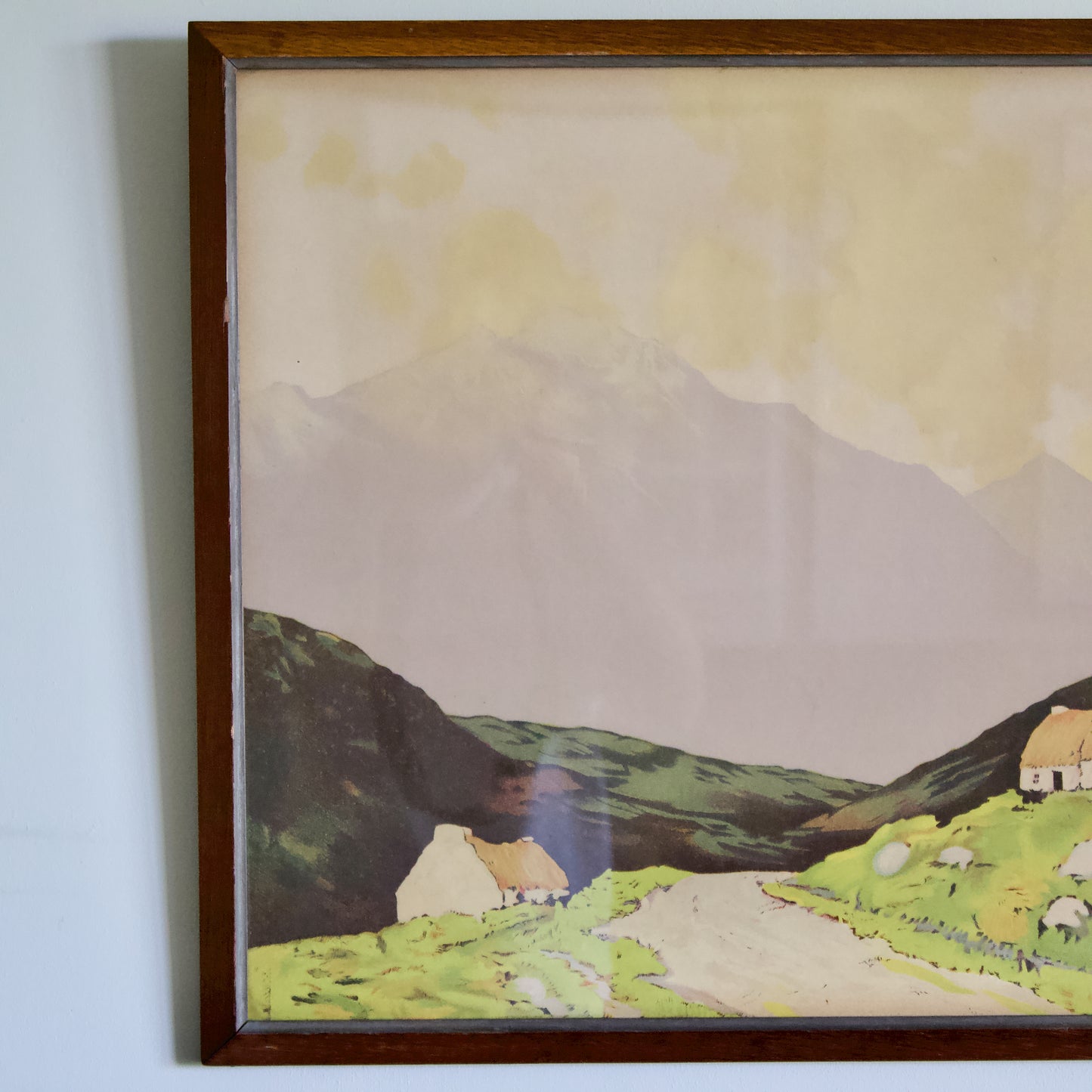 Vintage photolithographic print of 'Cottages West of Ireland (1920s) by Paul Henry (1876-1958) RHA signed