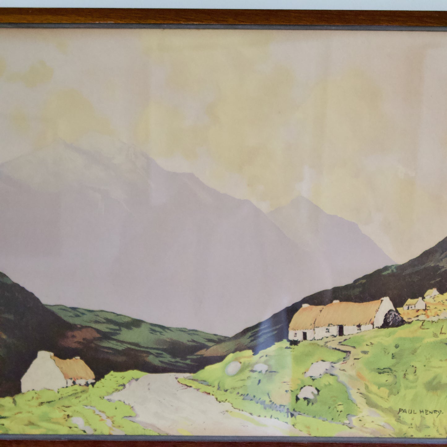 Vintage photolithographic print of 'Cottages West of Ireland (1920s) by Paul Henry (1876-1958) RHA signed