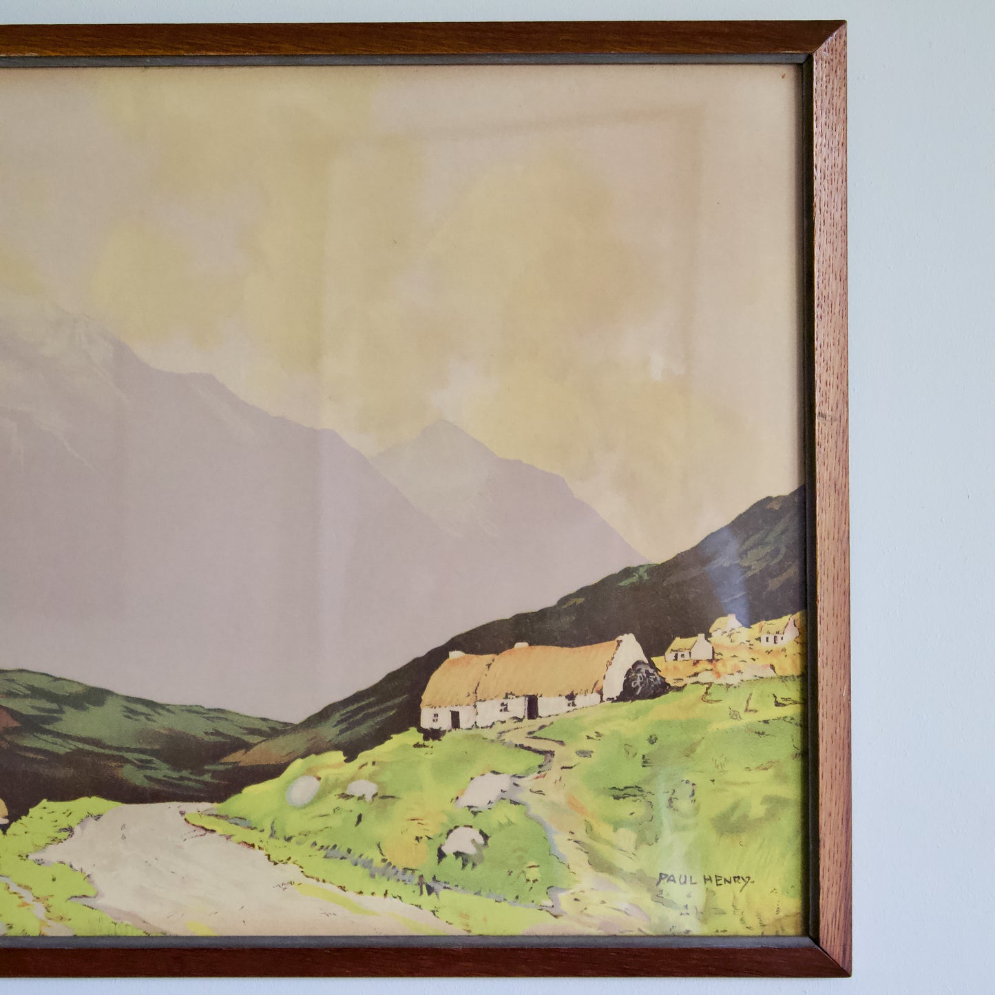 Vintage photolithographic print of 'Cottages West of Ireland (1920s) by Paul Henry (1876-1958) RHA signed
