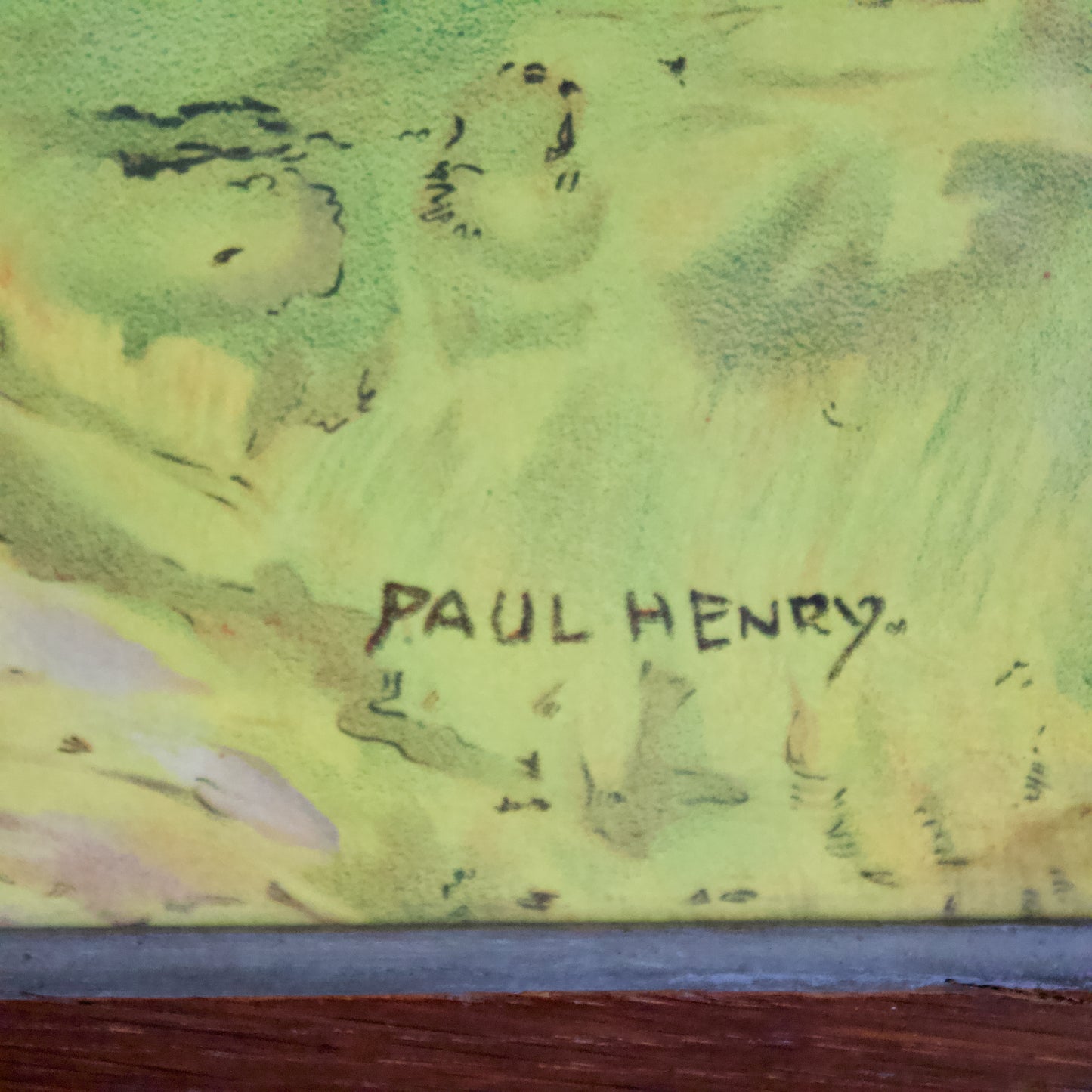 Vintage photolithographic print of 'Cottages West of Ireland (1920s) by Paul Henry (1876-1958) RHA signed