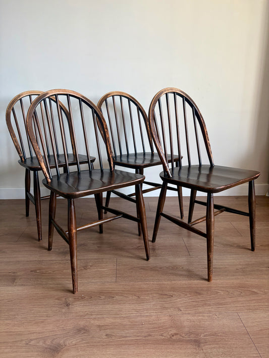 Four Ercol 370 Windsor Dining Chairs Mid-Century Modern Refurbished - Good Condition