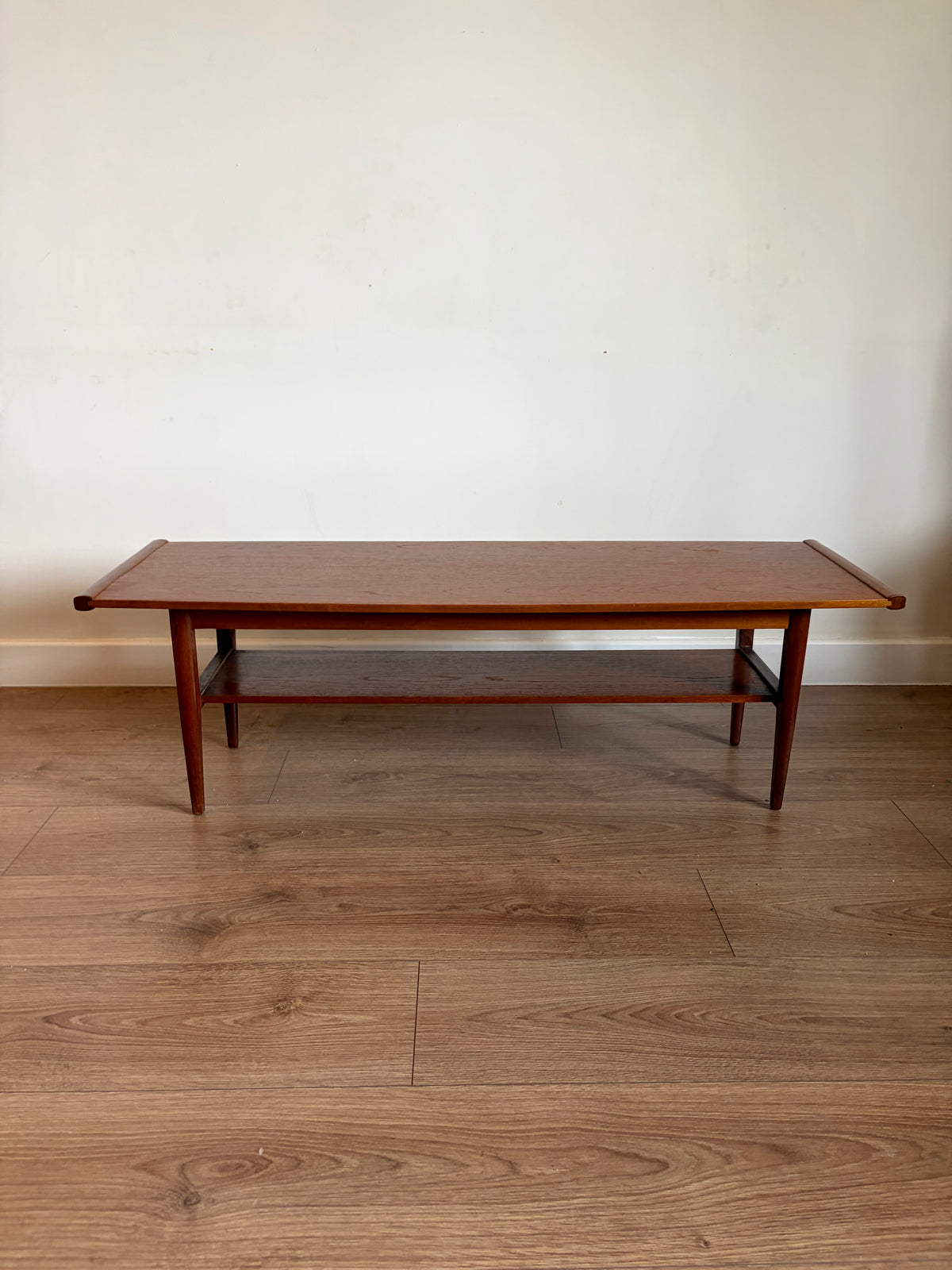 Teak Two Tiered Coffee Table by Myer Mid Century Modern Refurbished in Excellent Condition
