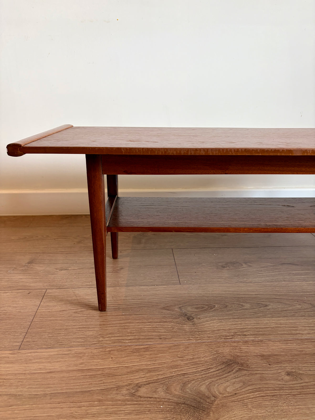 Teak Two Tiered Coffee Table by Myer Mid Century Modern Refurbished in Excellent Condition