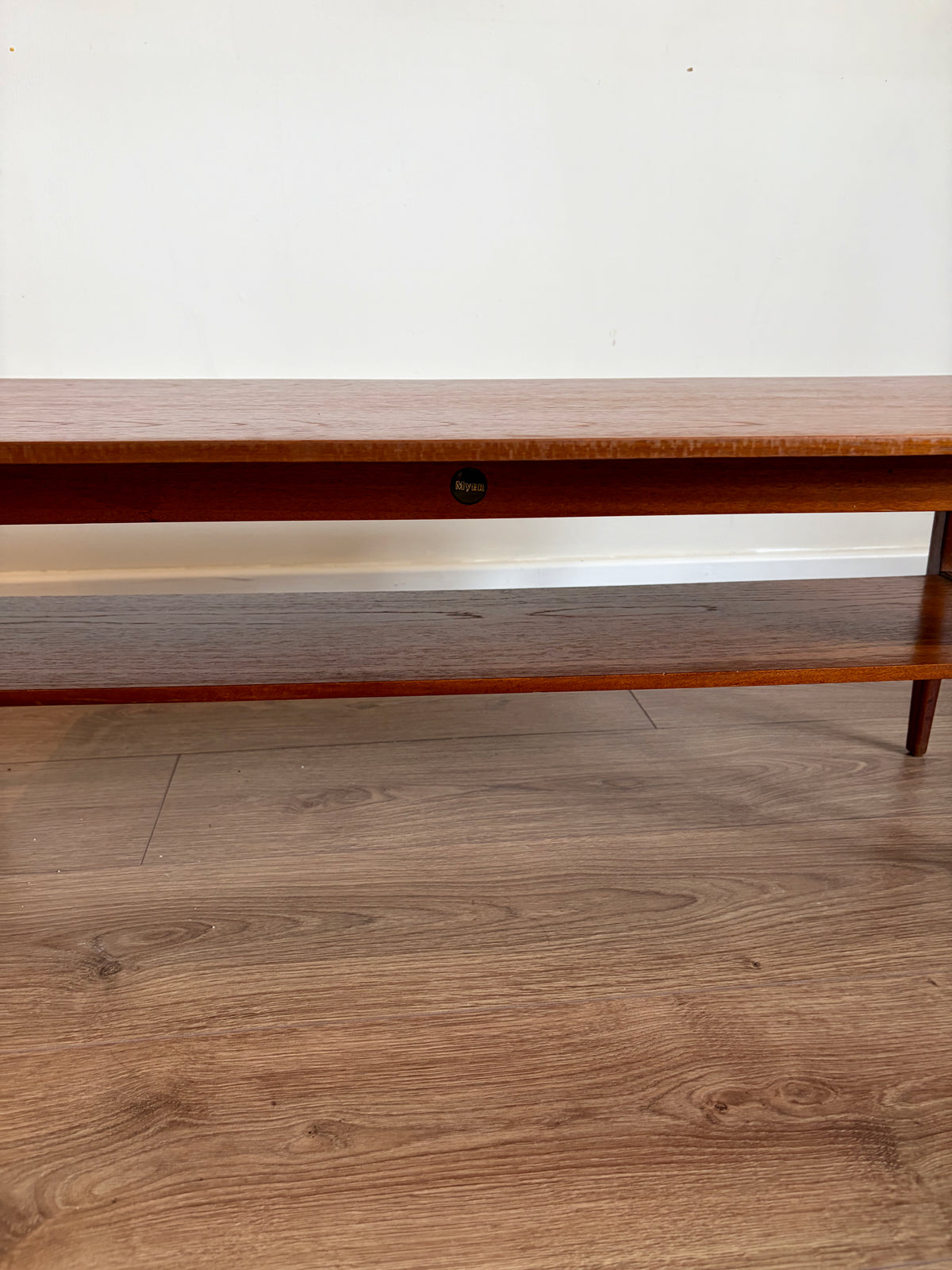 Teak Two Tiered Coffee Table by Myer Mid Century Modern Refurbished in Excellent Condition
