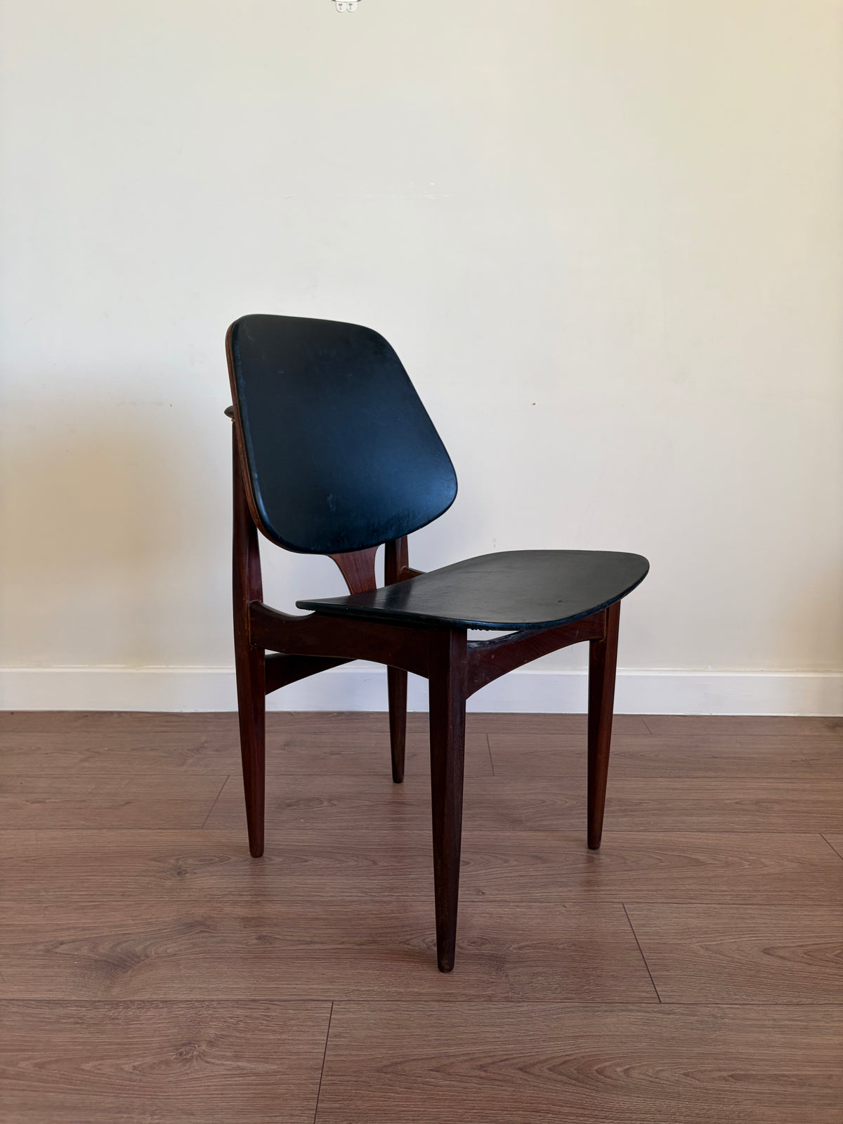 Four Elliots of Newbury Mid Century Modern Black Teak Dining Chairs Refurbished in Excellent Condition
