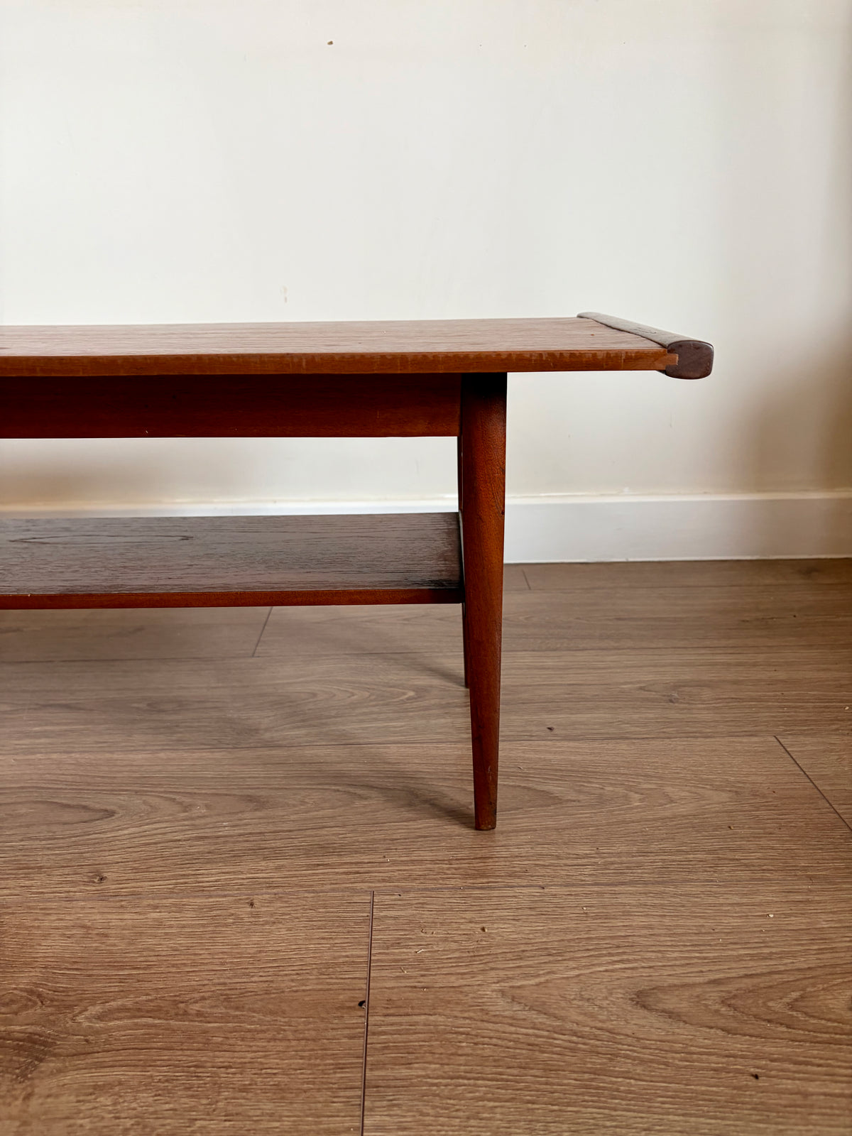 Teak Two Tiered Coffee Table by Myer Mid Century Modern Refurbished in Excellent Condition
