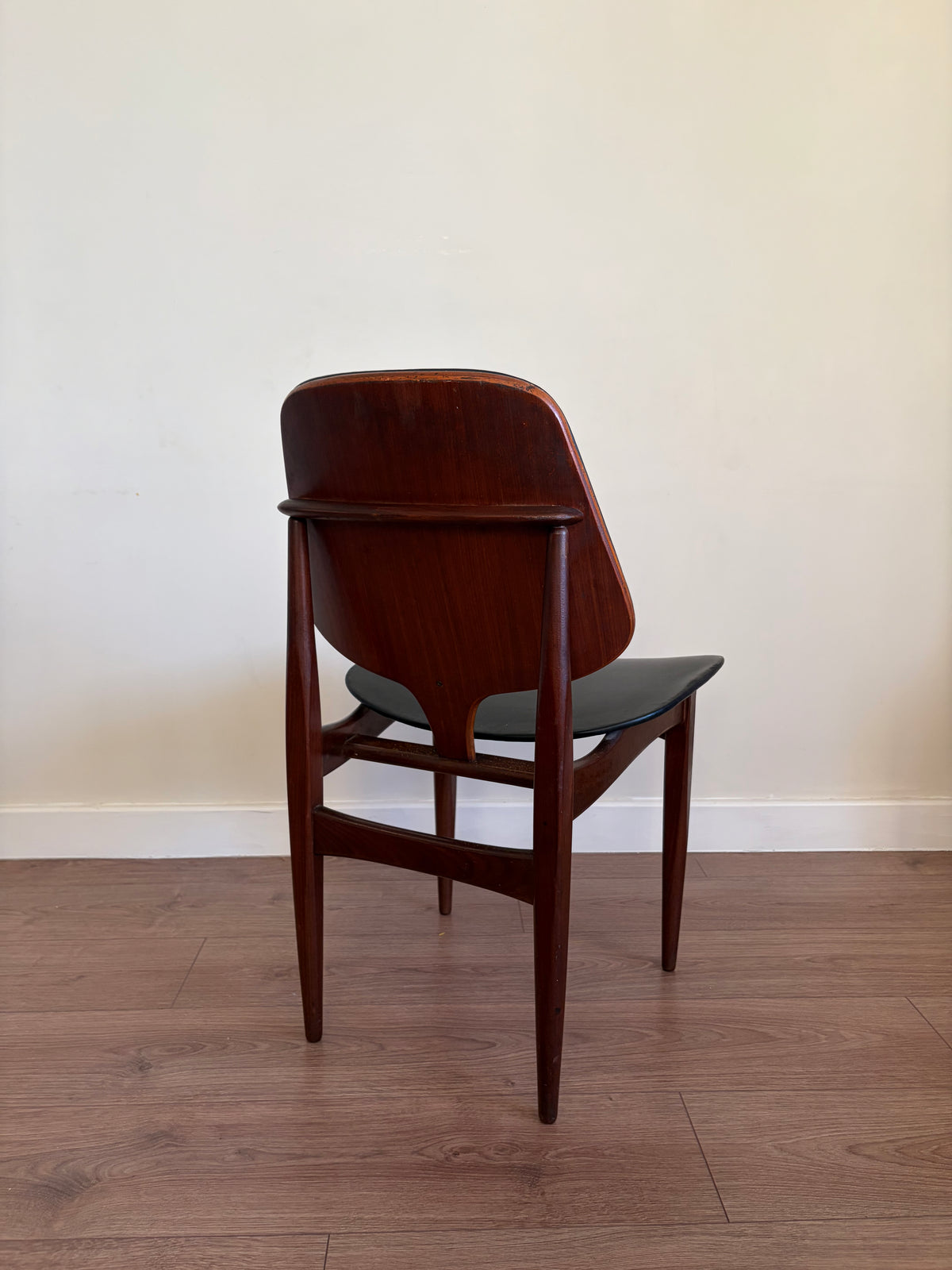 Four Elliots of Newbury Mid Century Modern Black Teak Dining Chairs Refurbished in Excellent Condition
