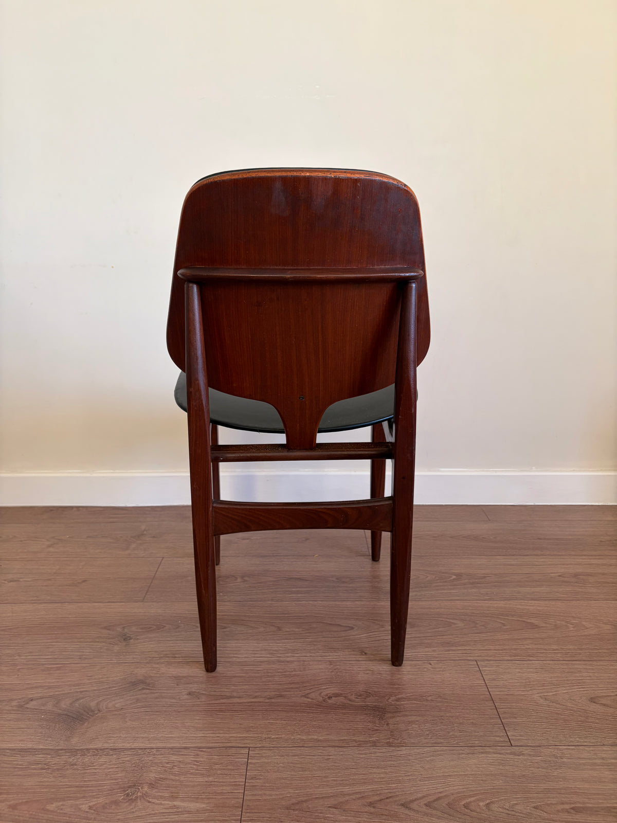 Four Elliots of Newbury Mid Century Modern Black Teak Dining Chairs Refurbished in Excellent Condition