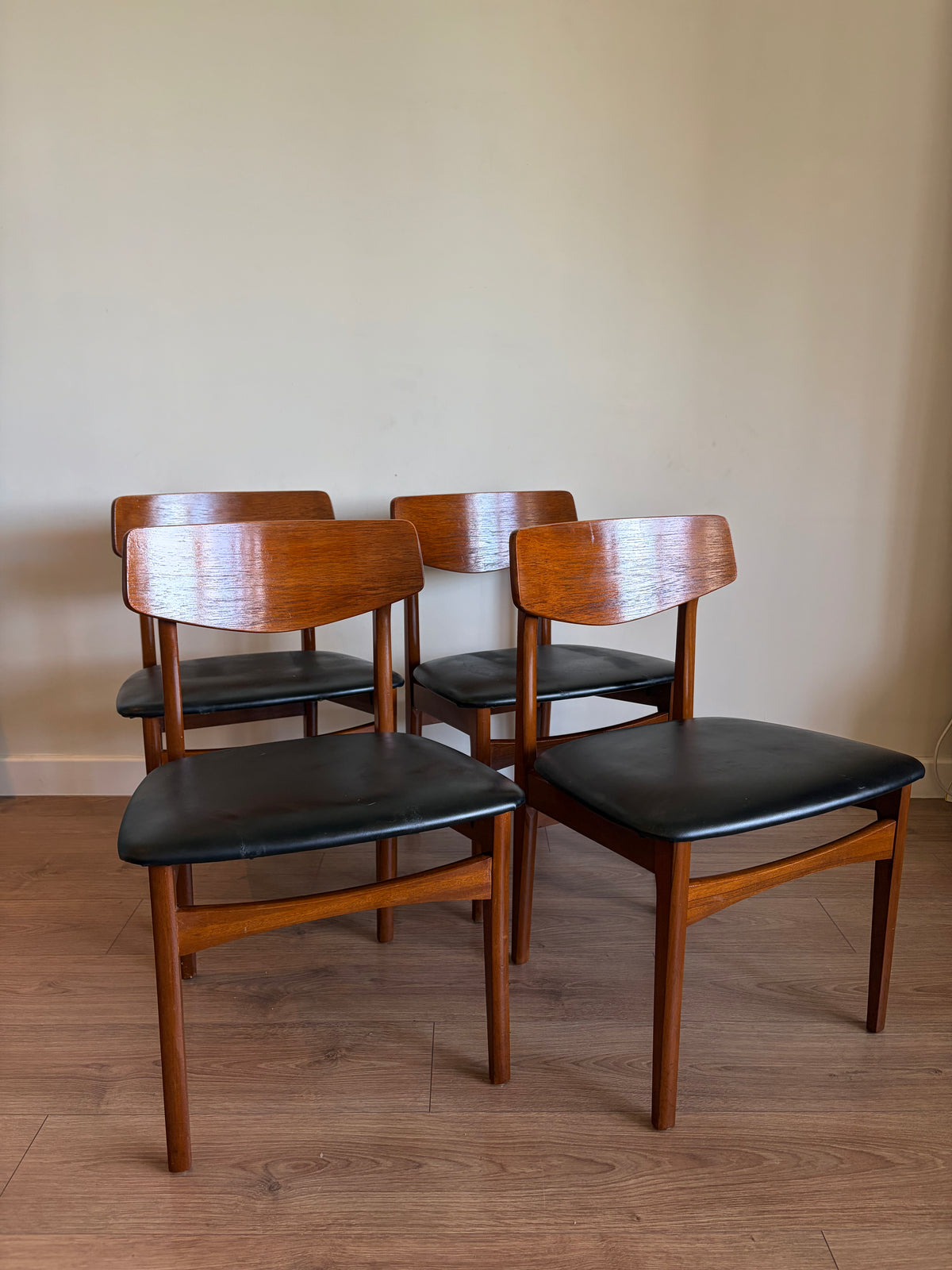 Four Danish Dining Chairs in Teak, Mid-Century Modern - Refurbished Good Condition