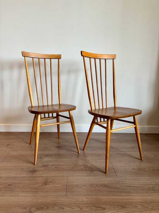 Two Ercol 608 Dining Chairs Mid-Century Modern Refurbished in Excellent Condition