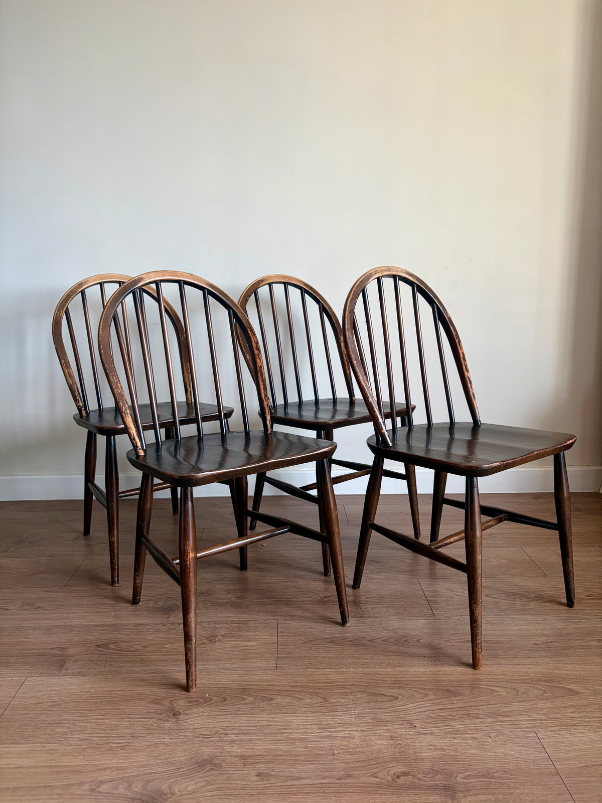 Four Ercol 370 Windsor Dining Chairs Mid-Century Modern Refurbished - Good Condition