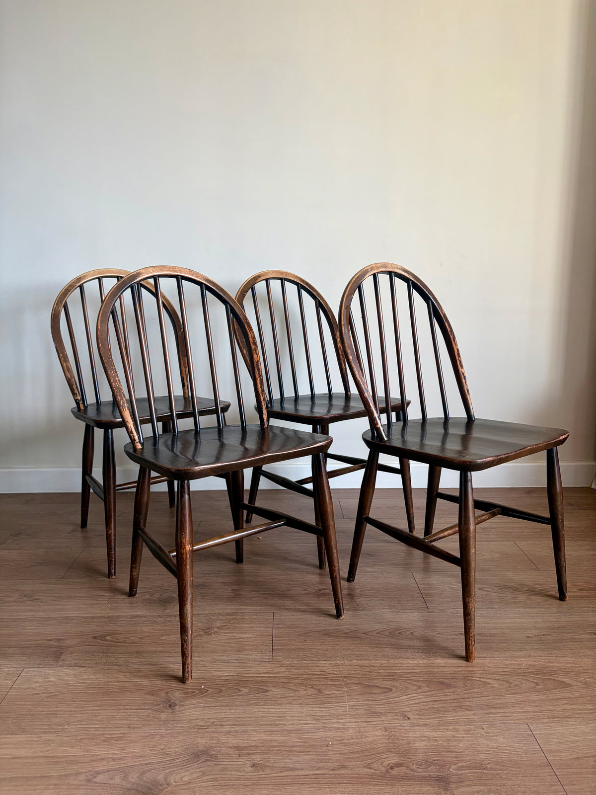 Four Ercol 370 Windsor Dining Chairs Mid-Century Modern Refurbished - Good Condition