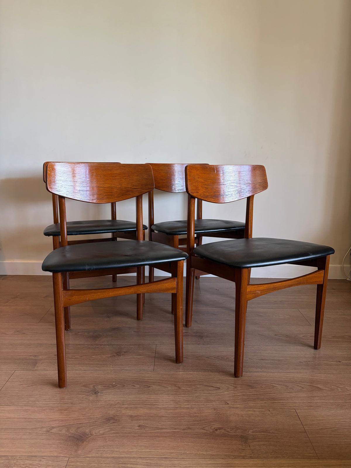 Four Danish Dining Chairs in Teak, Mid-Century Modern - Refurbished Good Condition