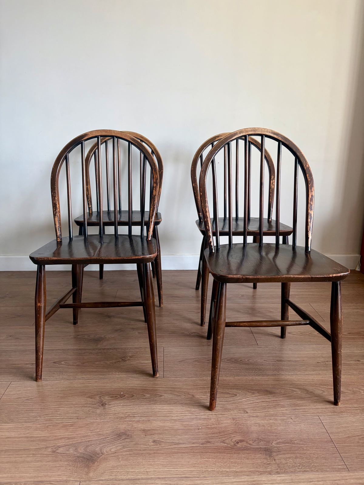 Four Ercol 370 Windsor Dining Chairs Mid-Century Modern Refurbished - Good Condition
