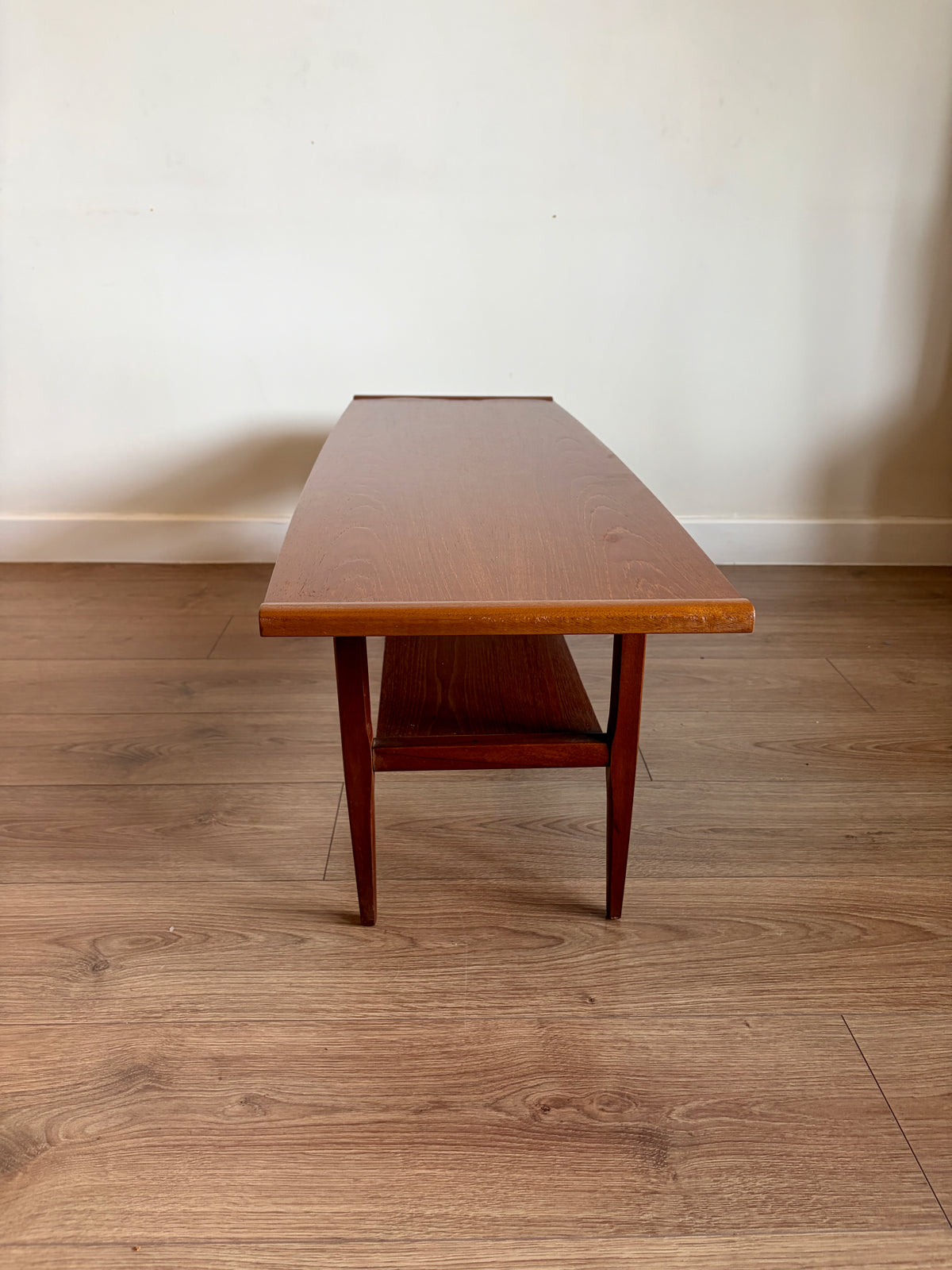 Teak Two Tiered Coffee Table by Myer Mid Century Modern Refurbished in Excellent Condition