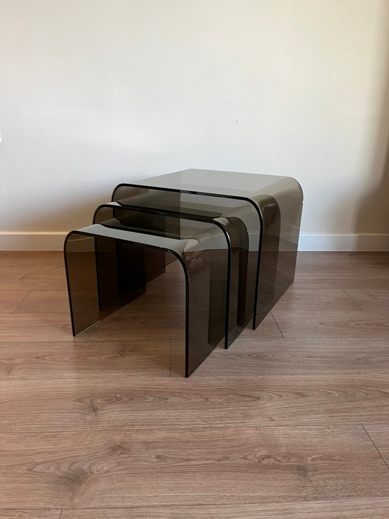 Glass Waterfall Nesting Tables Attributed to Angelo Cortesi for FIAM Italia 1980s