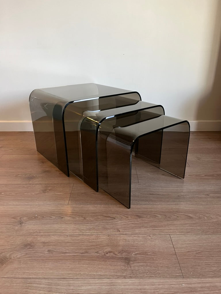 Glass Waterfall Nesting Tables Attributed to Angelo Cortesi for FIAM Italia 1980s
