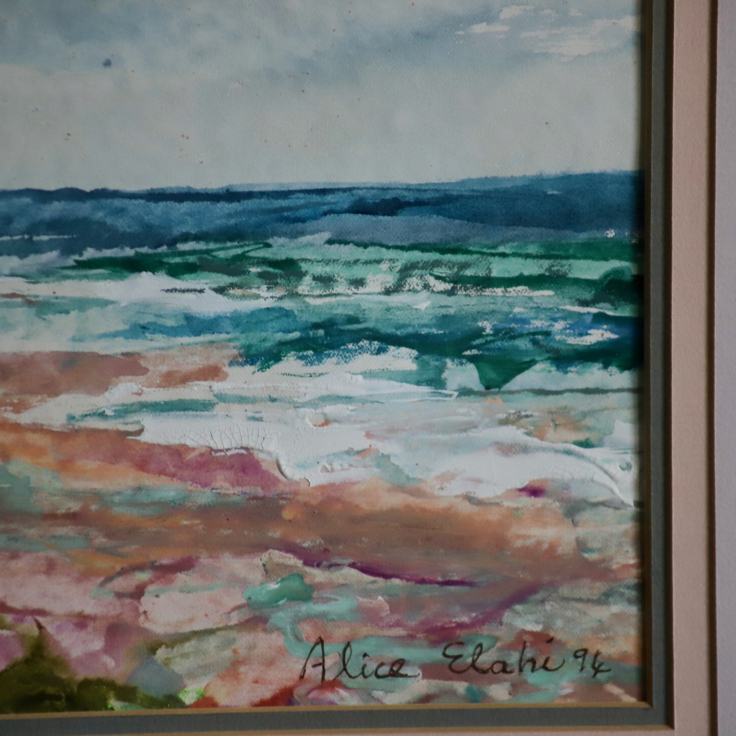 Painting of the Western Cape Coast (1994) by South African artist Alice Elahi (1926-2020) Framed and Signed