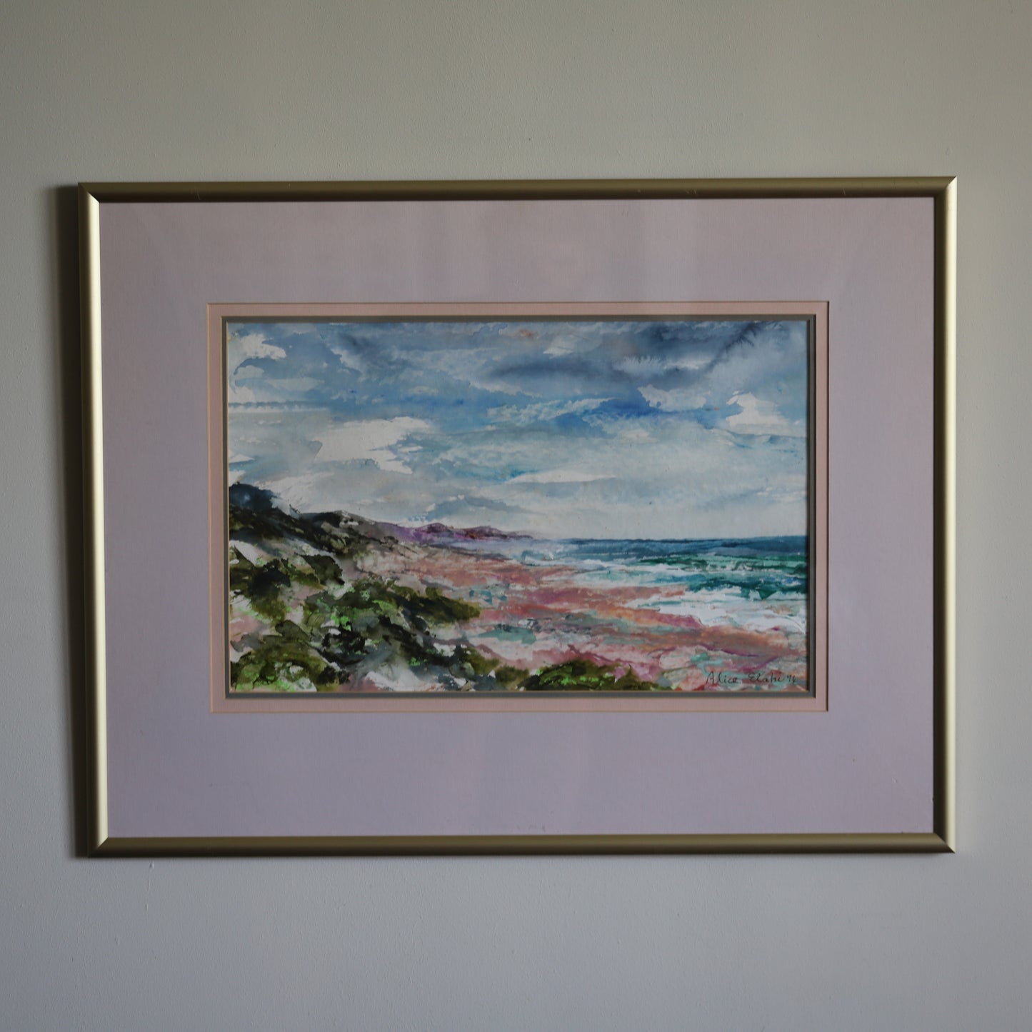 Painting of the Western Cape Coast (1994) by South African artist Alice Elahi (1926-2020) Framed and Signed