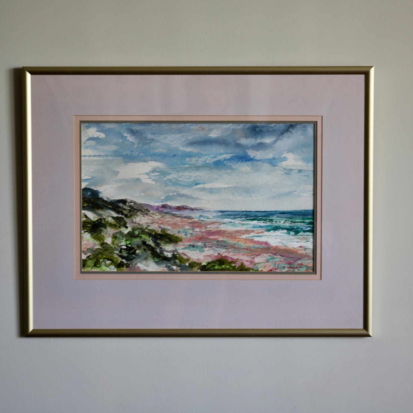 Painting of the Western Cape Coast (1994) by South African artist Alice Elahi (1926-2020) Framed and Signed