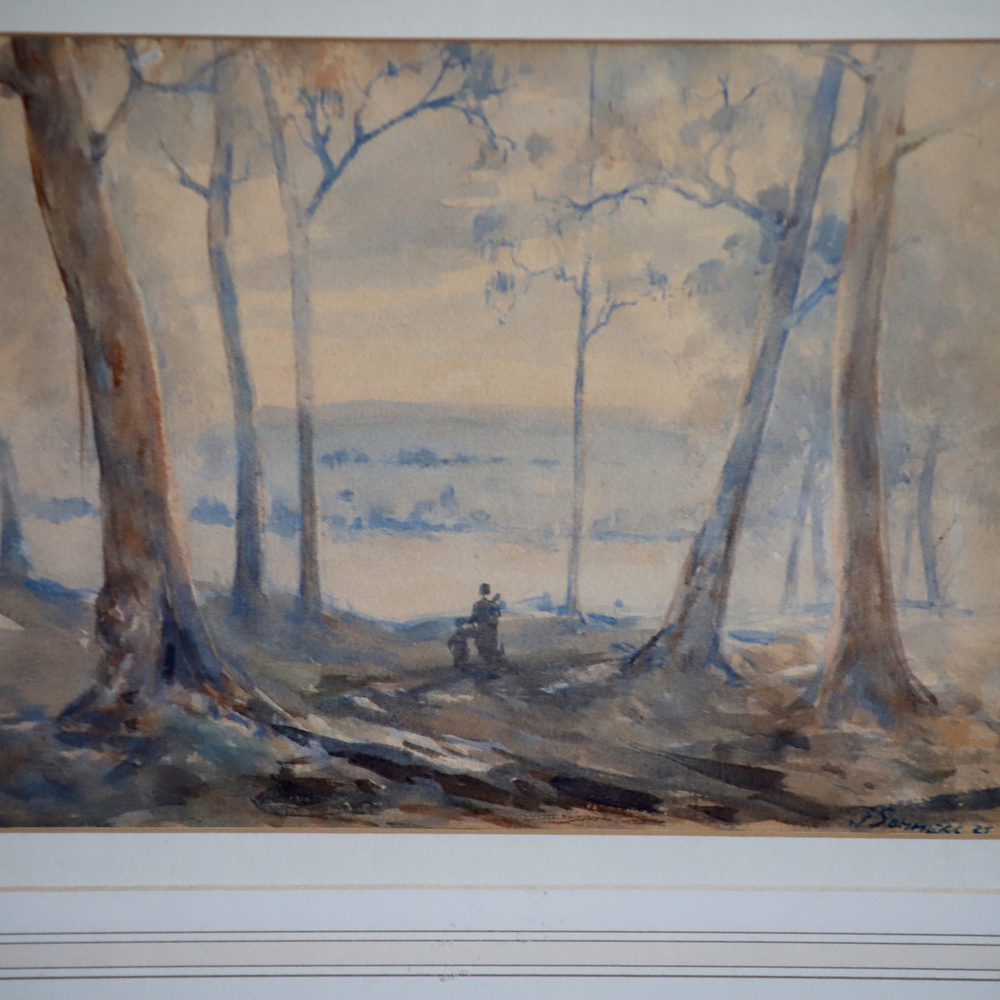 Watercolour 'Under the Eucalyptus' (1925) by the Australian Impressionist Painter John Sommers (1846-1930) Framed and Signed