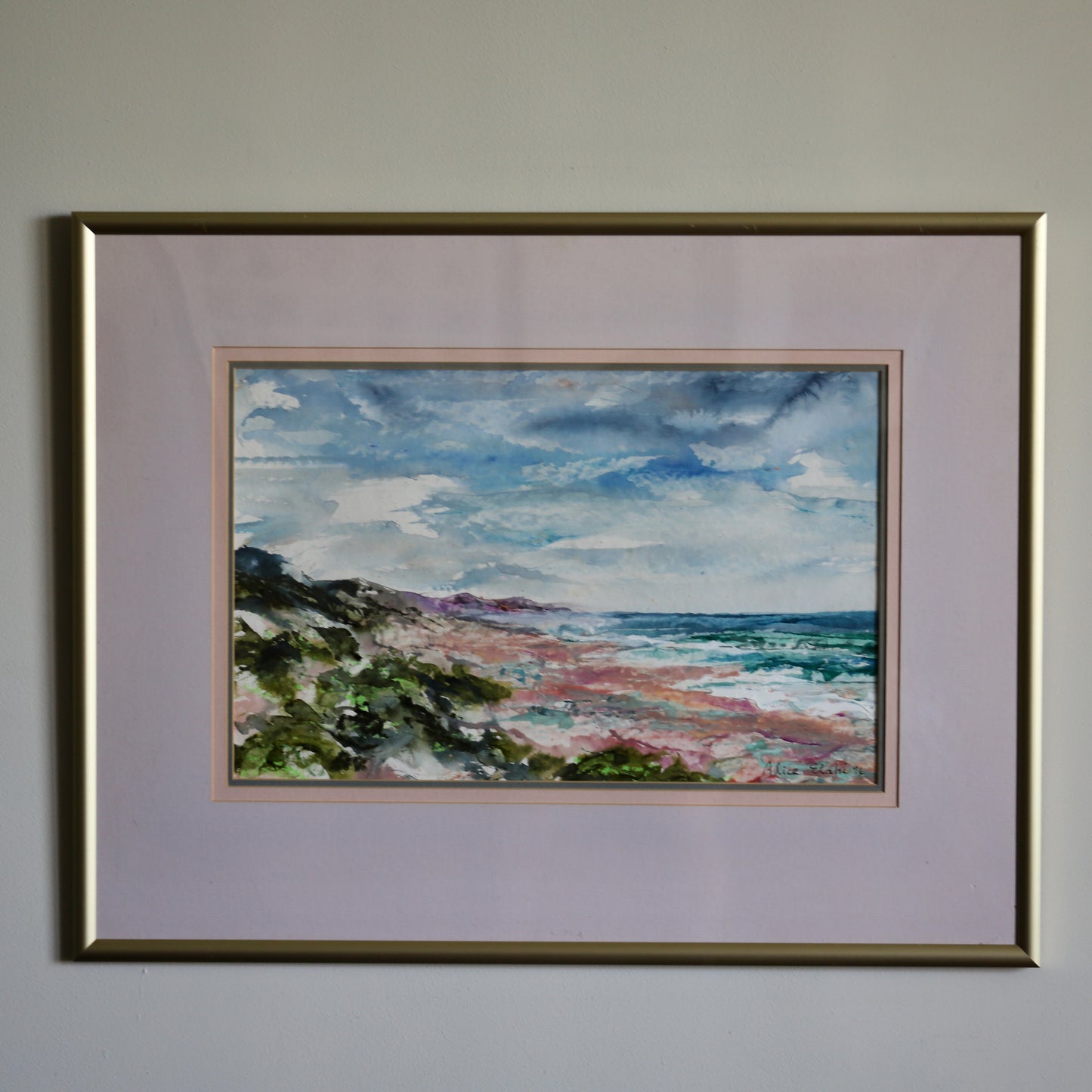 Painting of the Western Cape Coast (1994) by South African artist Alice Elahi (1926-2020) Framed and Signed