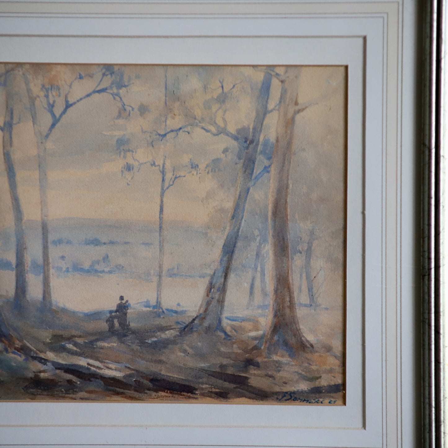 Watercolour 'Under the Eucalyptus' (1925) by the Australian Impressionist Painter John Sommers (1846-1930) Framed and Signed