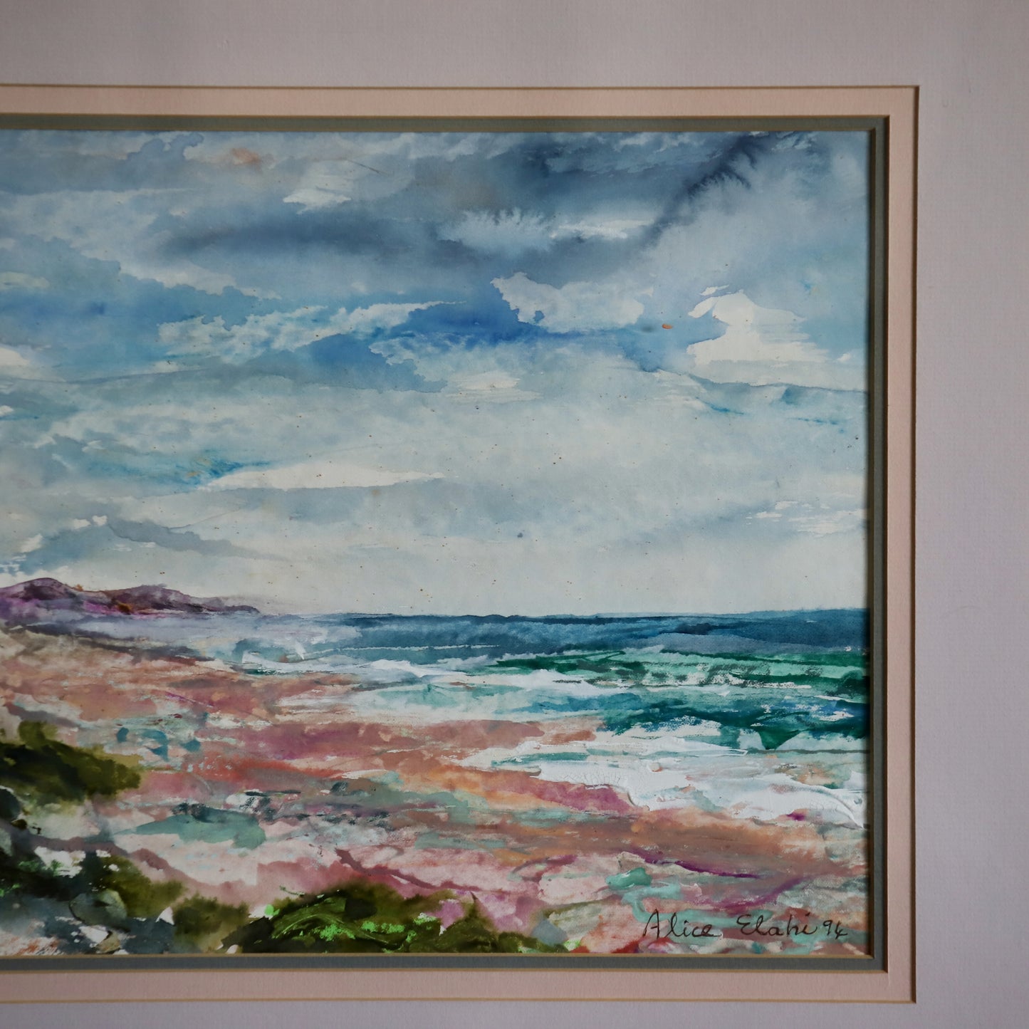 Painting of the Western Cape Coast (1994) by South African artist Alice Elahi (1926-2020) Framed and Signed