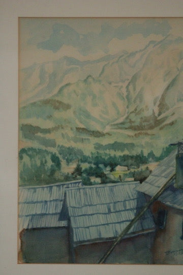 Mid-Century Watercolour of Mountain Landscape Signed T Kompare (1952)