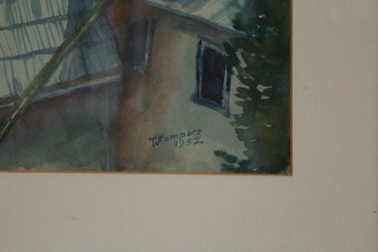 Mid-Century Watercolour of Mountain Landscape Signed T Kompare (1952)