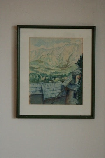 Mid-Century Watercolour of Mountain Landscape Signed T Kompare (1952)