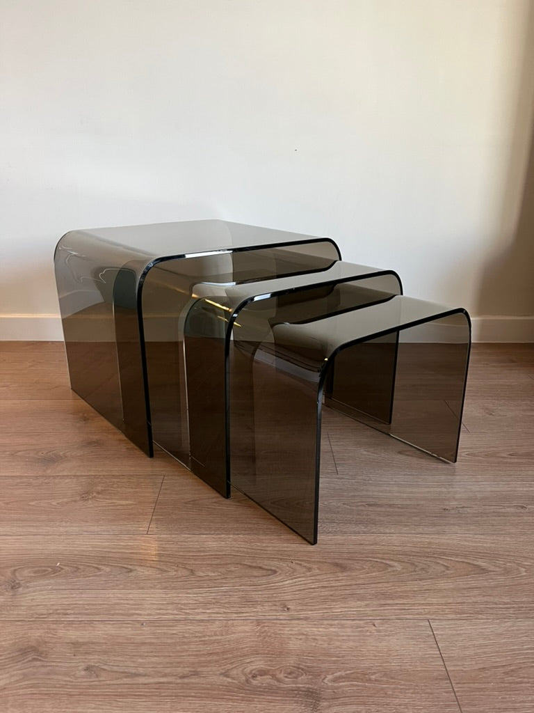 Glass Waterfall Nesting Tables Attributed to Angelo Cortesi for FIAM Italia 1980s