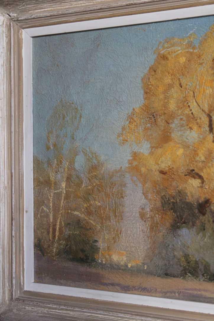 Oil painting 'Cottonwoods Autumn' (1929) attributed to DeWitt Parshall (1864-1956)