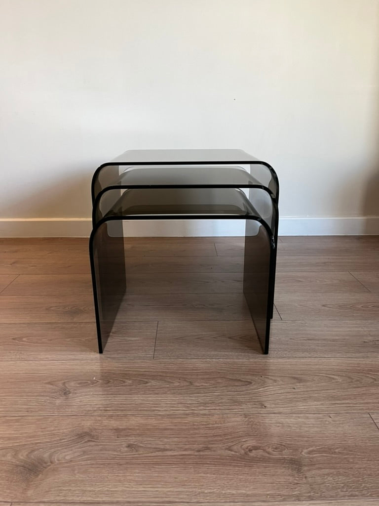 Glass Waterfall Nesting Tables Attributed to Angelo Cortesi for FIAM Italia 1980s