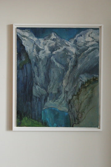 Acrylic Framed Painting of a Mountain Valley Attributed to Rita Smith