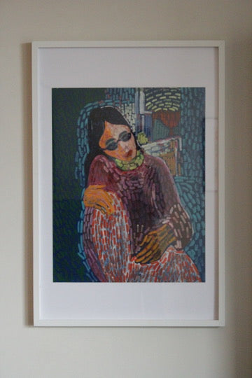Framed Mixed Media Portrait of a Young Woman Mid-Century Signed by William Michau (1931-1990)