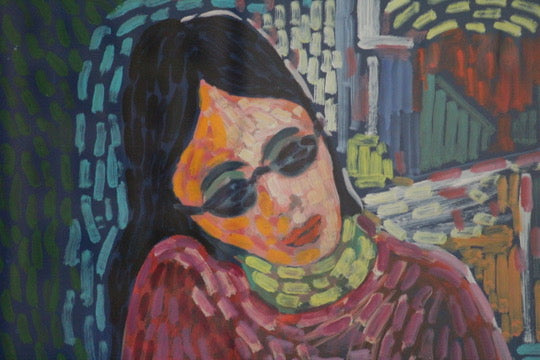Framed Mixed Media Portrait of a Young Woman Mid-Century Signed by William Michau (1931-1990)