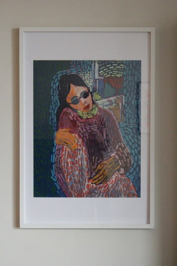 Framed Mixed Media Portrait of a Young Woman Mid-Century Signed by William Michau (1931-1990)