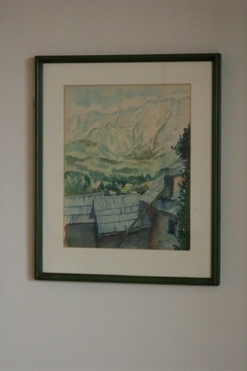 Mid-Century Watercolour of Mountain Landscape Signed T Kompare (1952)