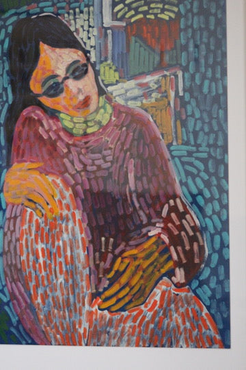 Framed Mixed Media Portrait of a Young Woman Mid-Century Signed by William Michau (1931-1990)